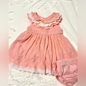 Iris & Ivy Pink Eyelet Baby Dress with Bloomers 3-6 months